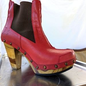 Size 8 John Fluevog High Heel Red Leather Chelsea Boot